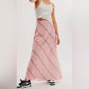 LoveShackFancy Pink Floral Maxi Skirt